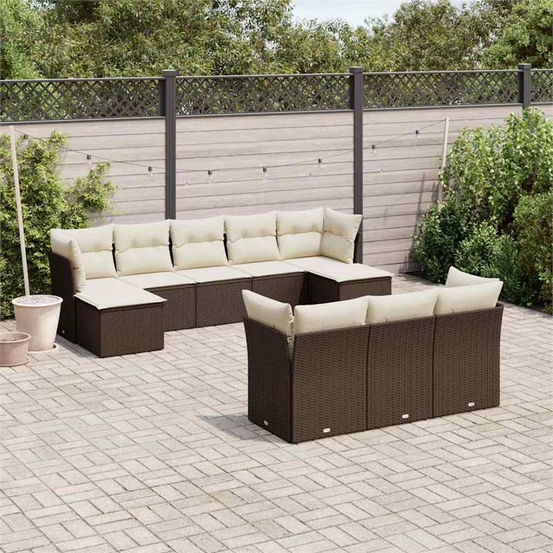 Afuera Living Contemporary 10 Piece Poly Rattan Sofa Set in Brown/Cream