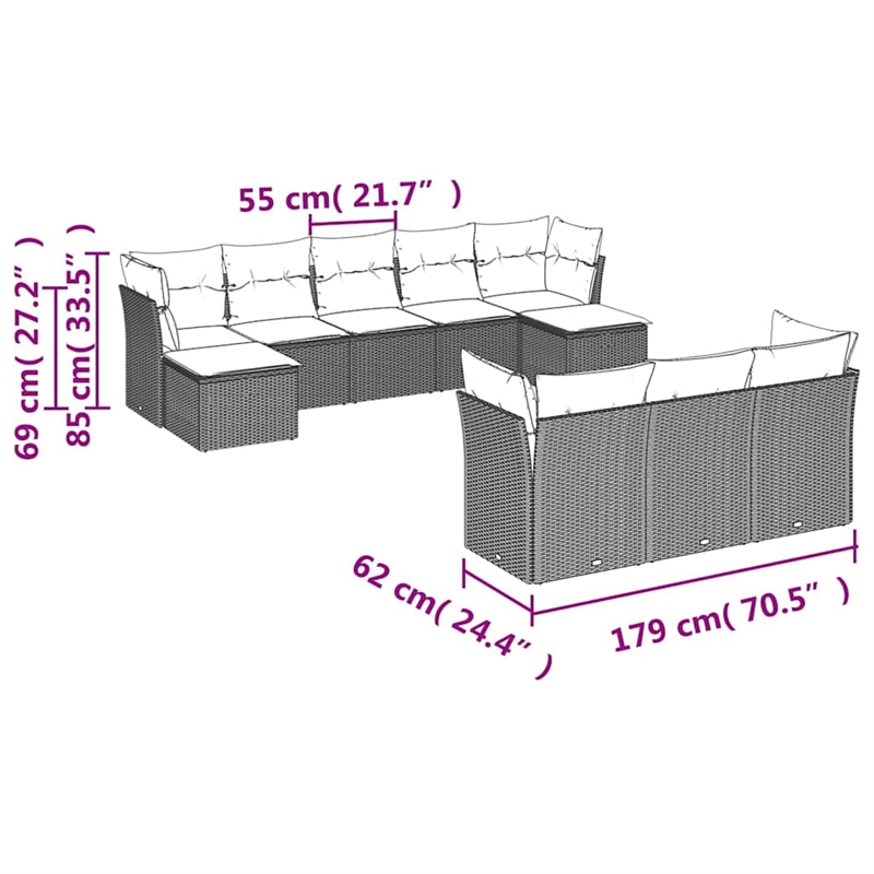 Afuera Living Contemporary 10 Piece Poly Rattan Sofa Set in Brown/Cream