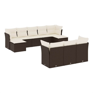 Afuera Living Contemporary 10 Piece Poly Rattan Sofa Set in Brown/Cream