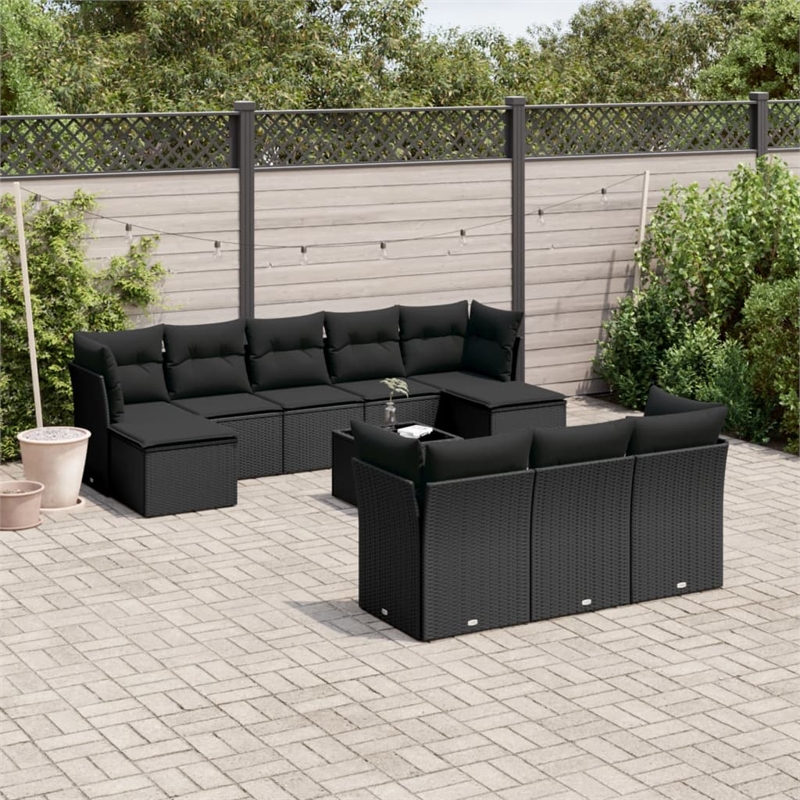 Afuera Living Contemporary 11 Piece Poly Rattan Sofa Set in Black