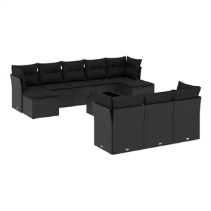 Afuera Living Contemporary 11 Piece Poly Rattan Sofa Set in Black