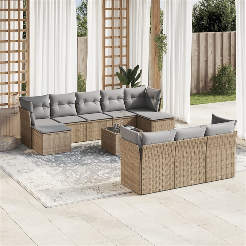 Afuera Living Contemporary 11 Piece Poly Rattan Small Sofa Set in Beige