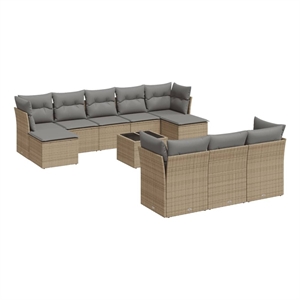 Afuera Living Contemporary 11 Piece Poly Rattan Small Sofa Set in Beige