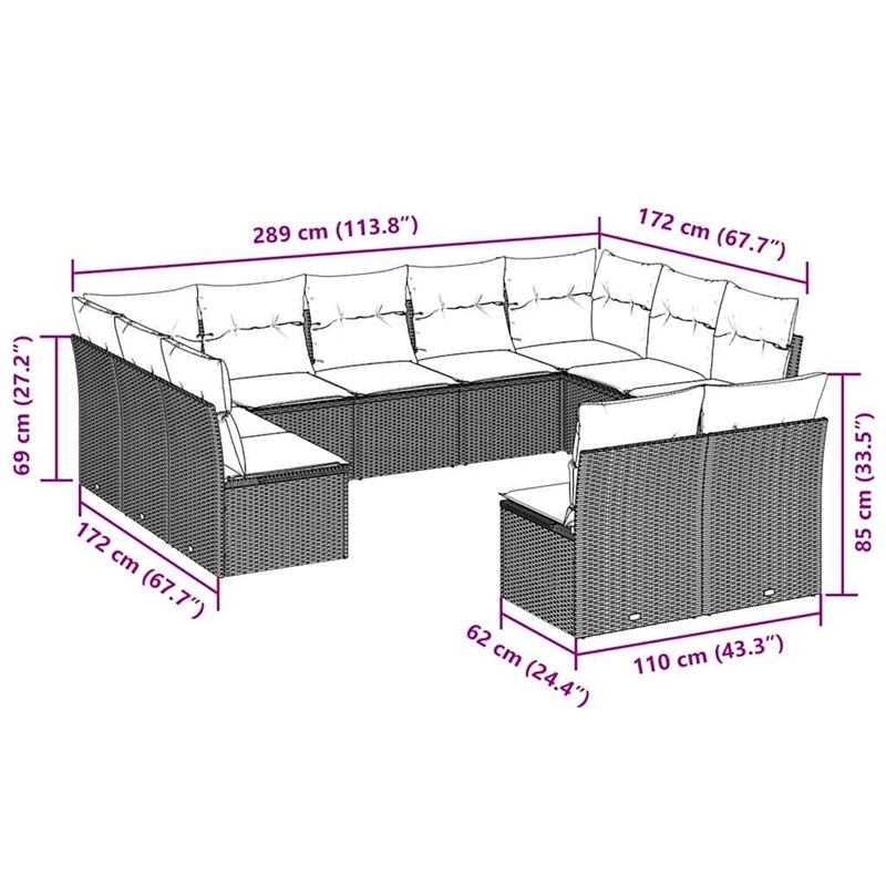 Afuera Living Contemporary 11 Piece Poly Rattan Sofa Set in Brown/Cream
