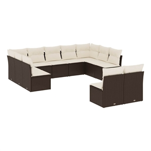 Afuera Living Contemporary 11 Piece Poly Rattan Sofa Set in Brown/Cream