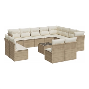 Afuera Living Contemporary Synthetic Poly Rattan Large Sofa Set in Cream/Beige