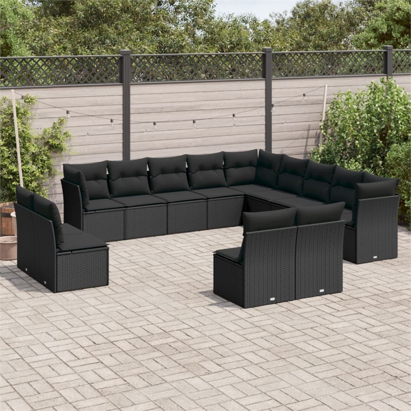 Afuera Living Contemporary 13 Piece Poly Rattan Sofa Set in Black