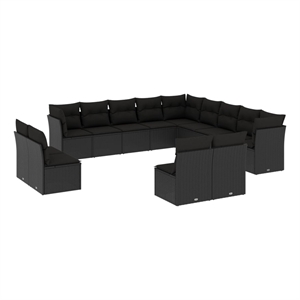 Afuera Living Contemporary 13 Piece Poly Rattan Sofa Set in Black