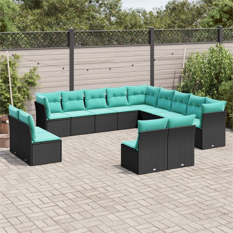 Afuera Living Contemporary 13 Piece Poly Rattan Patio Sofa Set in Black