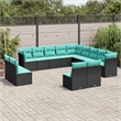 Afuera Living Contemporary 13 Piece Poly Rattan Patio Sofa Set in Black