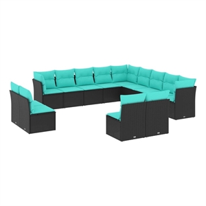 Afuera Living Contemporary 13 Piece Poly Rattan Patio Sofa Set in Black