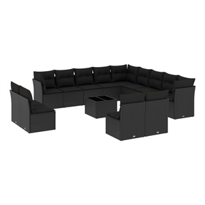 Afuera Living Contemporary 14 Piece Poly Rattan Small Sofa Set in Black