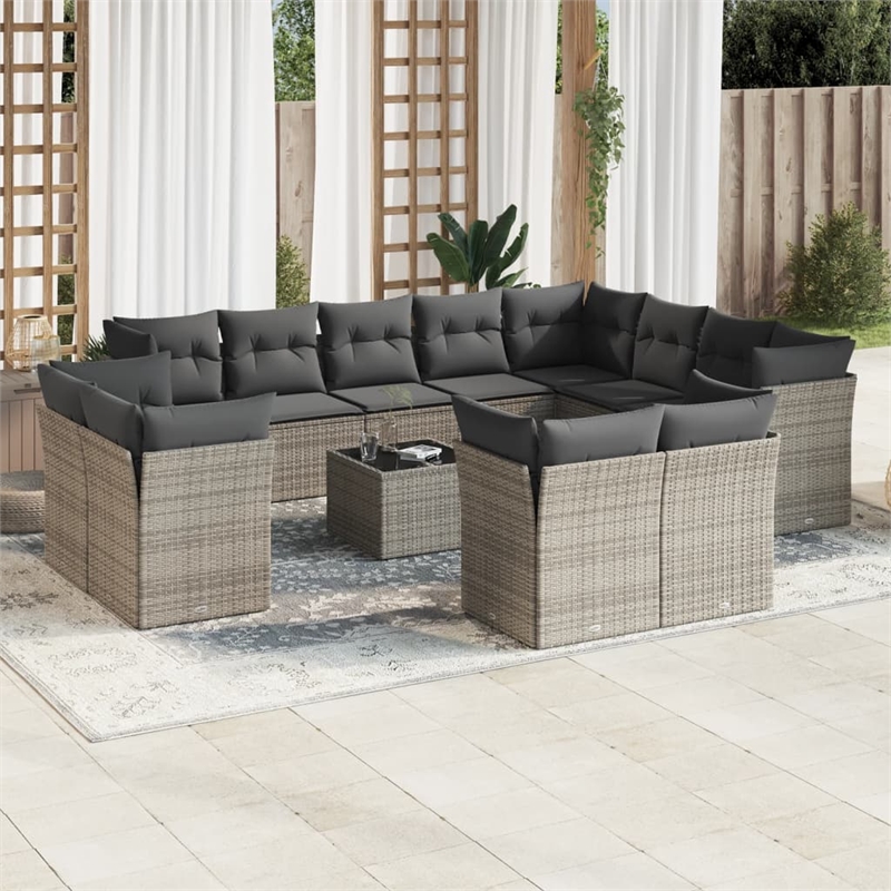 Afuera Living Contemporary Synthetic Poly Rattan 13 Piece  Sofa Set in Gray