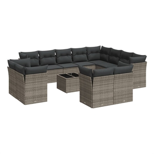 Afuera Living Contemporary Synthetic Poly Rattan 13 Piece  Sofa Set in Gray