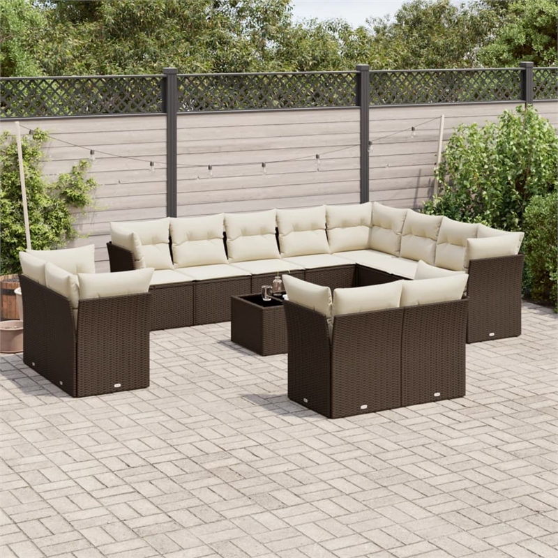 Afuera Living Contemporary Synthetic Poly Rattan Sofa Set in Brown/Cream