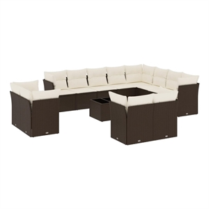 Afuera Living Contemporary Synthetic Poly Rattan Sofa Set in Brown/Cream