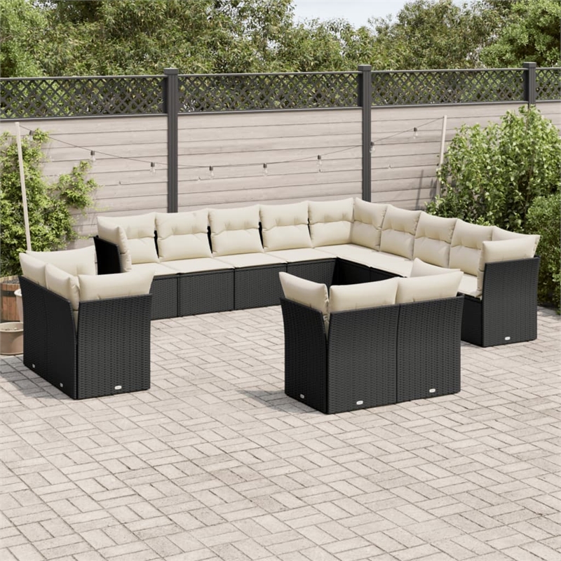Afuera Living Contemporary 13 Piece Poly Rattan Sofa Set in Black/Cream