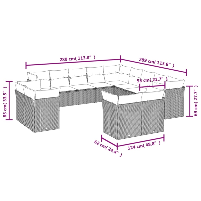 Afuera Living Contemporary 13 Piece Poly Rattan Sofa Set in Black/Cream
