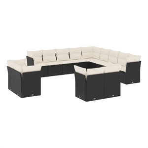 Afuera Living Contemporary 13 Piece Poly Rattan Sofa Set in Black/Cream
