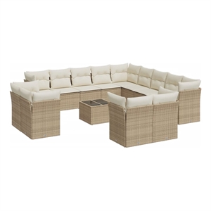 Afuera Living Synthetic Poly Rattan 14 Piece Sofa Set in Cream/Beige