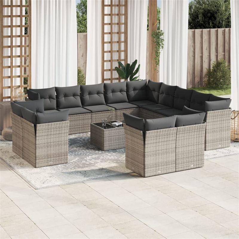 Afuera Living Contemporary 14 Piece Poly Rattan Sofa Set in Gray