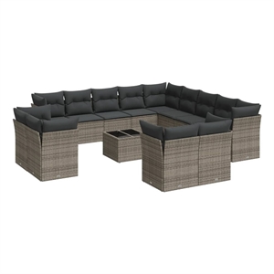 Afuera Living Contemporary 14 Piece Poly Rattan Sofa Set in Gray