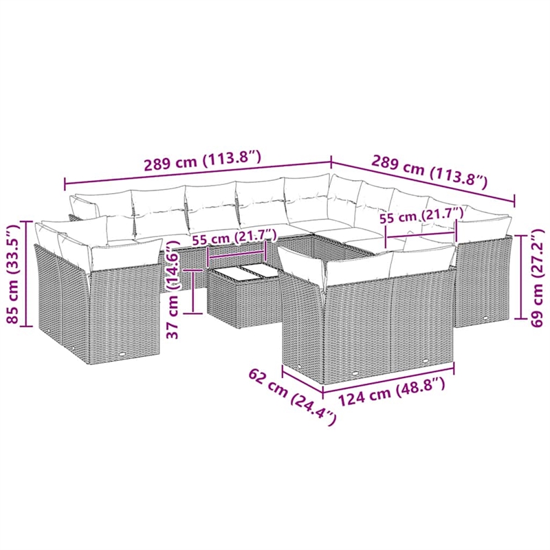 Afuera Living Contemporary Synthetic Poly Rattan 14 Piece  Sofa Set in Gray