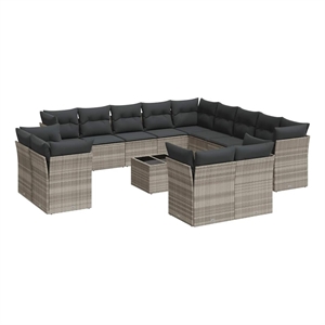 Afuera Living Contemporary Synthetic Poly Rattan 14 Piece  Sofa Set in Gray