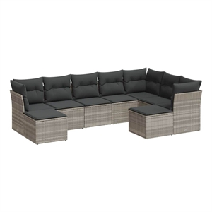 Afuera Living Contemporary Synthetic Poly Rattan 9 Piece  Sofa Set in Gray