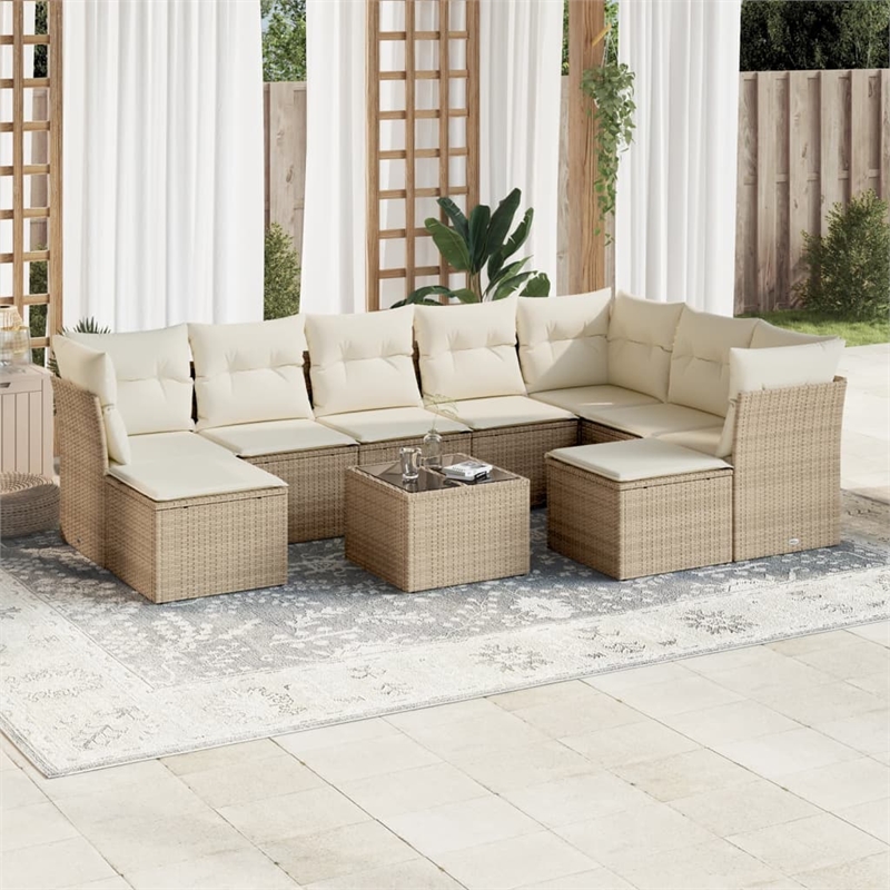 Afuera Living Contemporary Poly Rattan Large Sofa Set in Cream/Beige