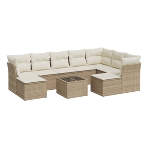 Afuera Living Contemporary Poly Rattan Large Sofa Set in Cream/Beige