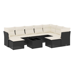 Afuera Living Synthetic Poly Rattan 10 Piece Sofa Set in Black/Cream