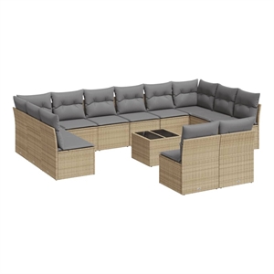 Afuera Living Contemporary Synthetic Poly Rattan Large Sofa Set in Beige