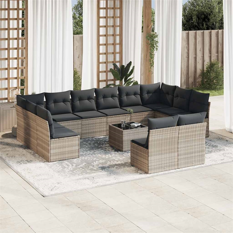 Afuera Living Contemporary 13 Piece Poly Rattan Sofa Set in Gray