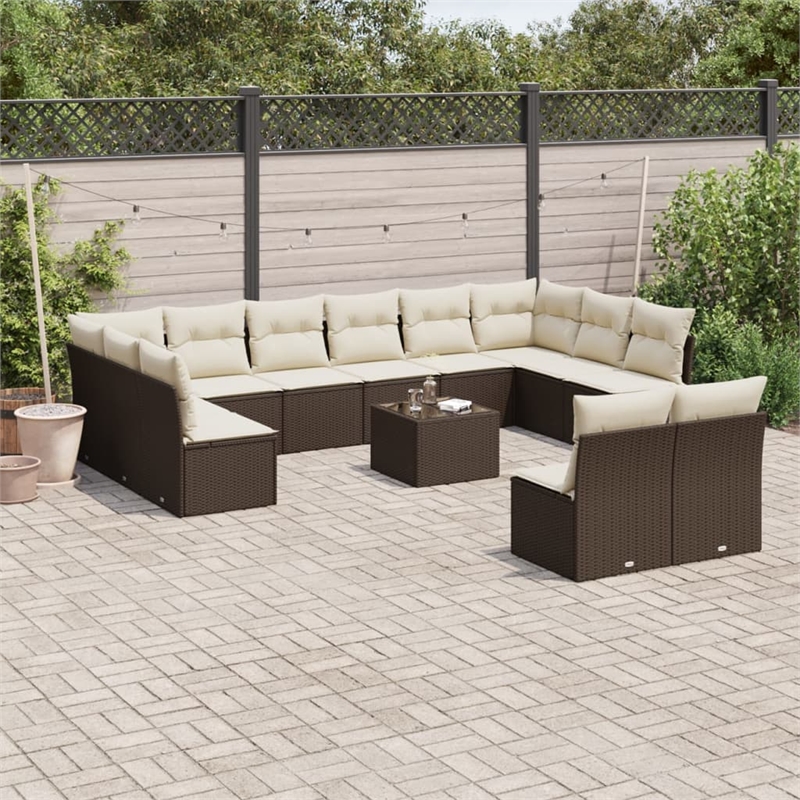 Afuera Living Contemporary Synthetic Poly Rattan 13 Piece Sofa Set in Brown