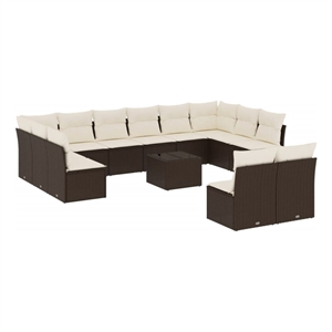 Afuera Living Contemporary Synthetic Poly Rattan 13 Piece Sofa Set in Brown