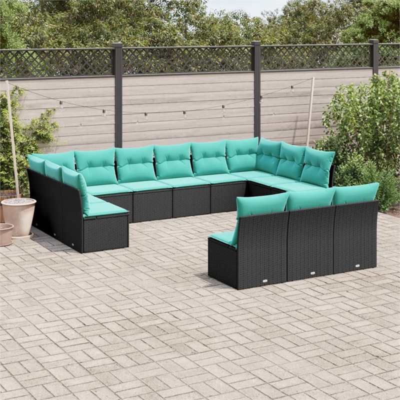 Afuera Living Contemporary 13 Piece Poly Rattan Sofa Set in Black/Blue