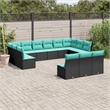 Afuera Living Contemporary 13 Piece Poly Rattan Sofa Set in Black/Blue