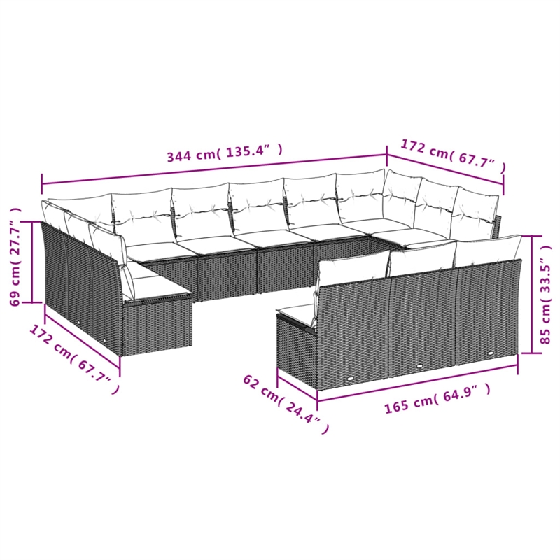 Afuera Living Contemporary 13 Piece Poly Rattan Sofa Set in Black/Blue