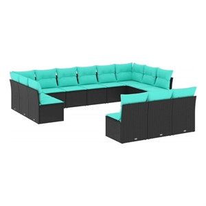 Afuera Living Contemporary 13 Piece Poly Rattan Sofa Set in Black/Blue