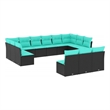 Afuera Living Contemporary 13 Piece Poly Rattan Sofa Set in Black/Blue