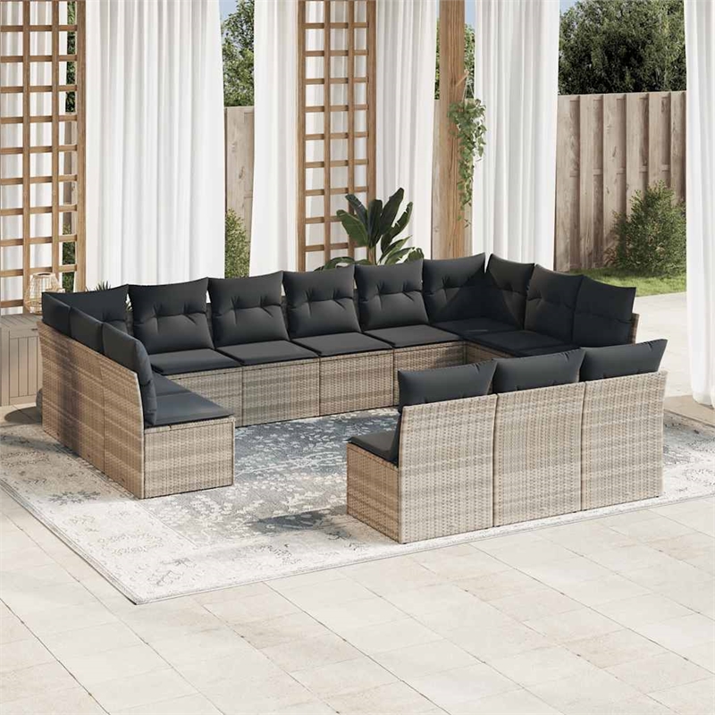Afuera Living Contemporary 13 Piece Poly Rattan Large Sofa Set in Gray