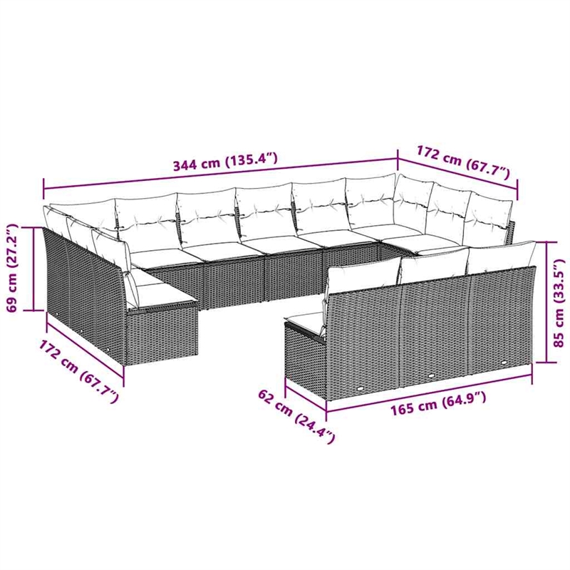 Afuera Living Contemporary 13 Piece Poly Rattan Large Sofa Set in Gray