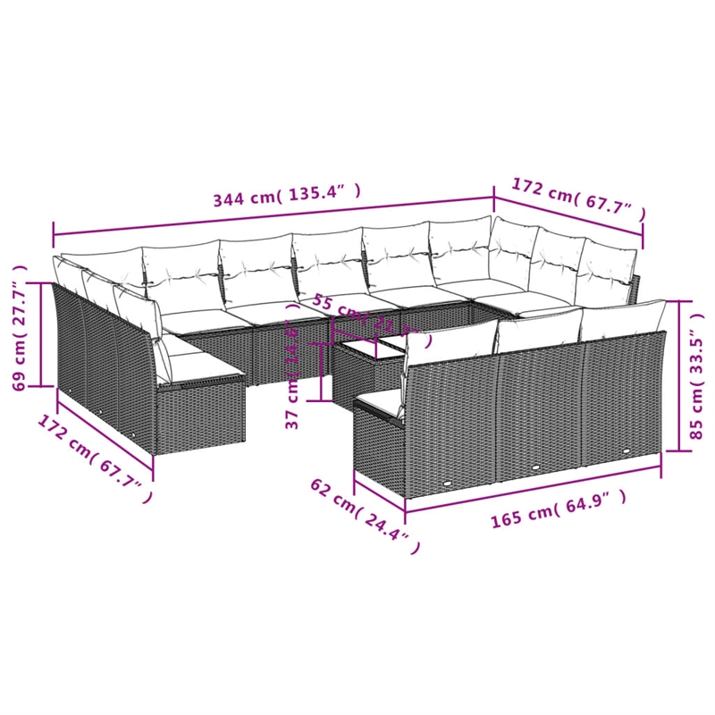 Afuera Living Contemporary Synthetic Poly Rattan 14 Piece  Sofa Set in Gray