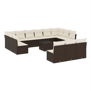 Afuera Living Synthetic Poly Rattan 14 Piece Sofa Set in Brown/Cream