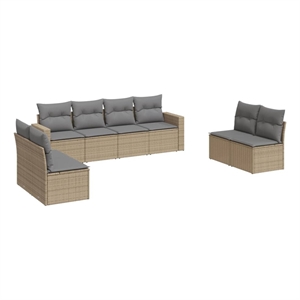Afuera Living Contemporary 8 Piece Poly Rattan Sofa Set in Gray/Beige