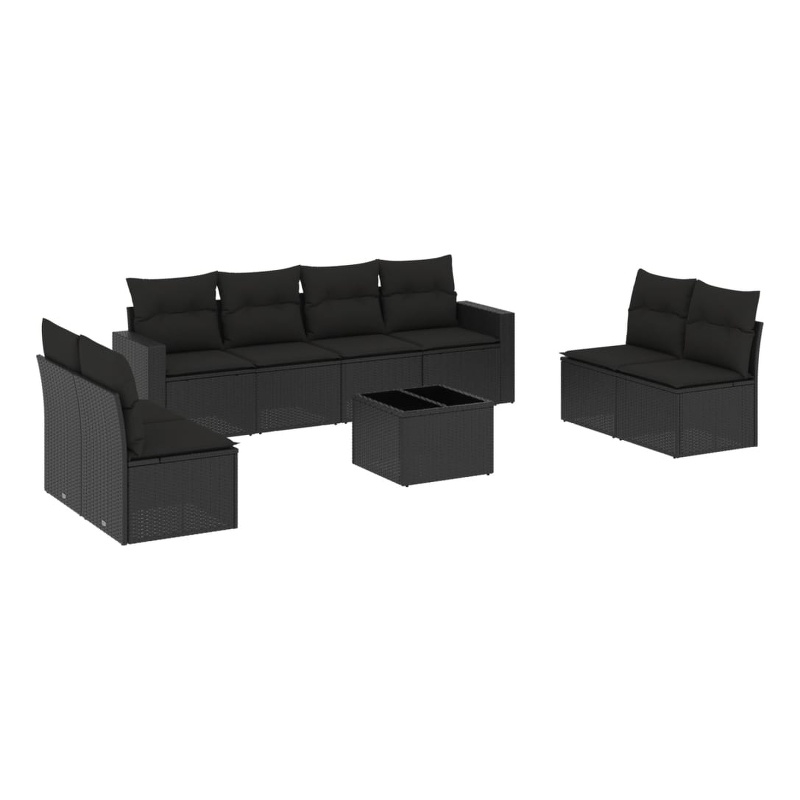 Afuera Living Contemporary 9 Piece Poly Rattan Sofa Set in Black