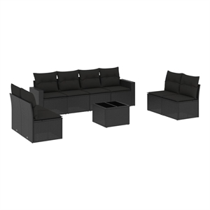 Afuera Living Contemporary 9 Piece Poly Rattan Sofa Set in Black
