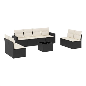 Afuera Living Contemporary Synthetic Poly Rattan 9 Piece Sofa Set in Black/Cream