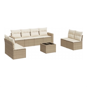 Afuera Living Contemporary 9 Piece Poly Rattan Sofa Set in Beige